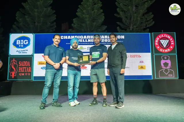 A trophy presentation on the stage