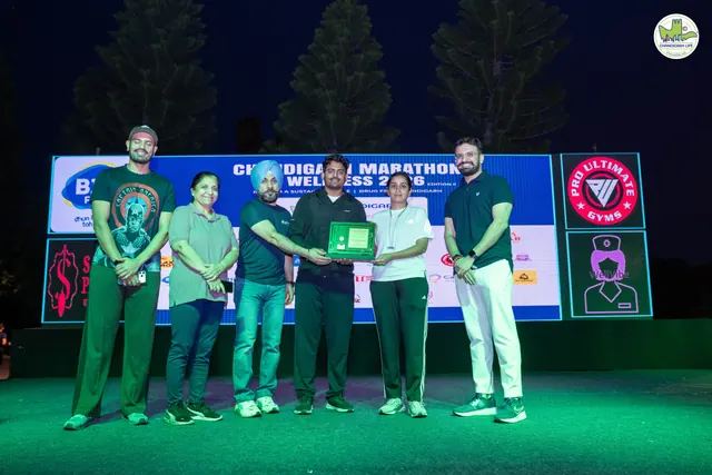A trophy presentation on the stage