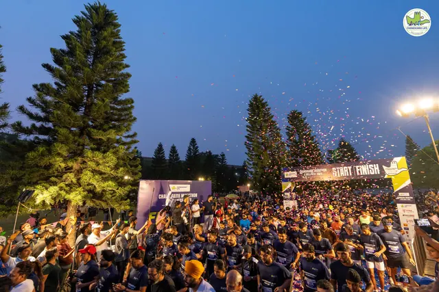 Runners gathered at the start line at dawn