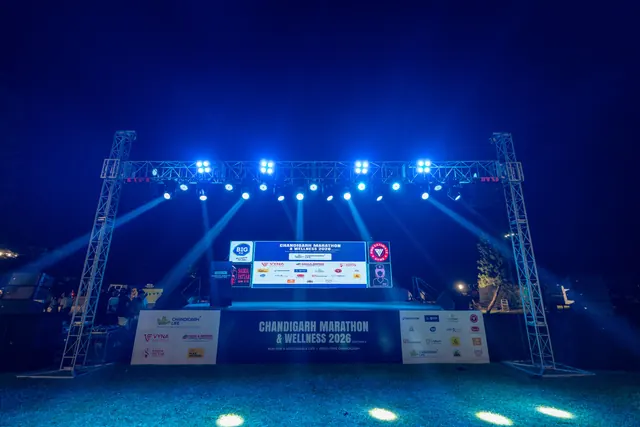 The stage and lighting rig before dawn