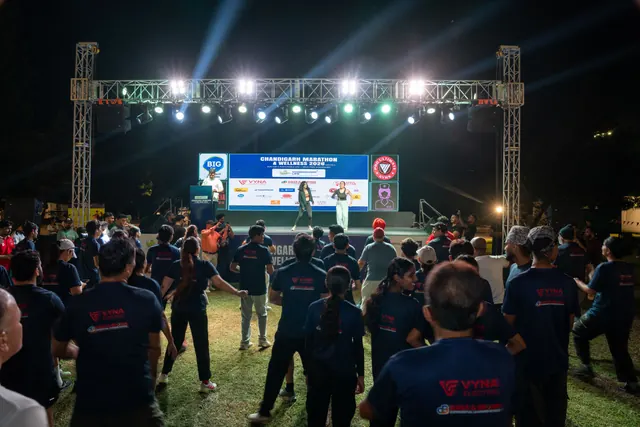 The crowd gathered in front of the stage