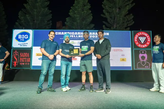 A trophy presentation on the stage