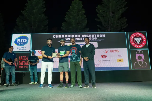 A trophy presentation on the stage