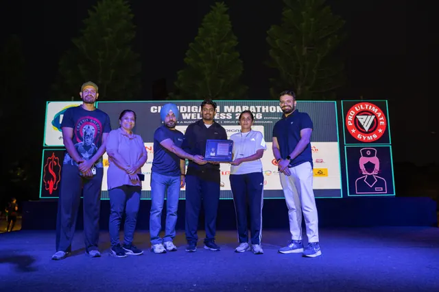 A trophy presentation on the stage